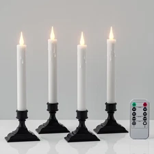 Christmas LED Taper Candles with Remote Timer, White Battery Operated Candle wit