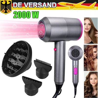 MARKENLOS Haartrockner 2000W Ionen Föhn Schneller Thermostat-Reisefön mit 3 Diffusor NEU