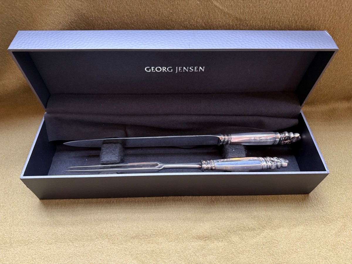 Large Georg Jensen Acorn Carving set in sterling silver and