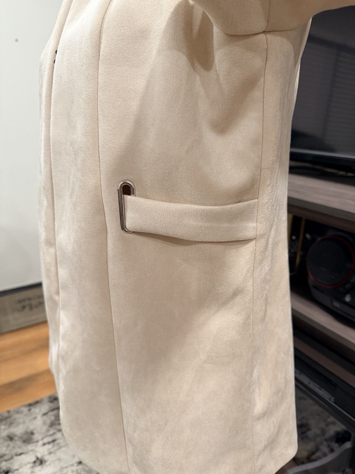 Messini Beige Open Front Collared Pockets Mid-Len… - image 3
