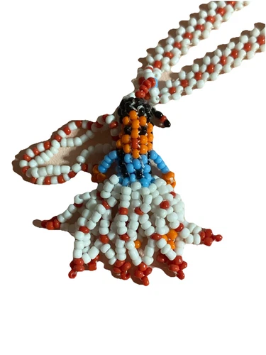 MICHAEL KORS Collana Vintage MCM Sud Ovest Americano Indiano Tessuto Semi Rossi Perline Bambola Ciondolo