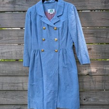 Vintage blue coat dress princess size 6 regal floral embroidery 80s does 40s