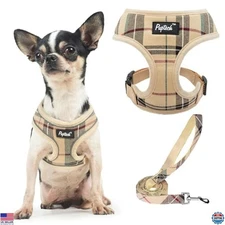 PUPTECK Cozy Beige Soft Mesh Dog Harness & Leash Set - No Pull Padded Vest, XS