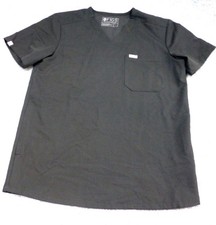 Figs Black Technical Collection Scrub Top S Short Sleeve V-Neck Chest Pocket