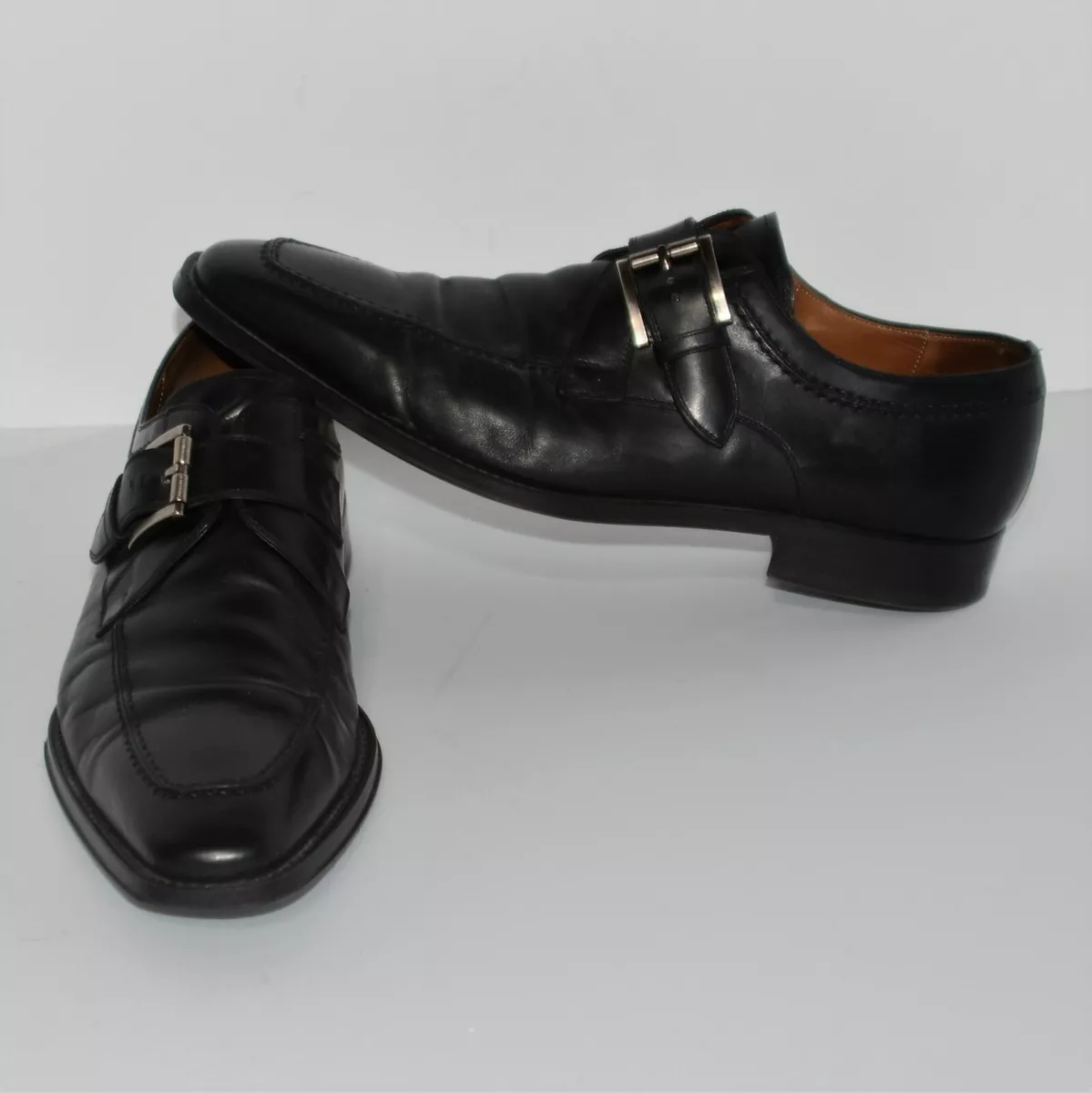 MAGNANNI Men s Buckle Strap Black Leather Dress Shoes 15955 Sz