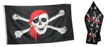 Wholesale Combo Set Pirate Red Hat Bandana 3x5 3  x5  Flag and 8"x60" Scarf