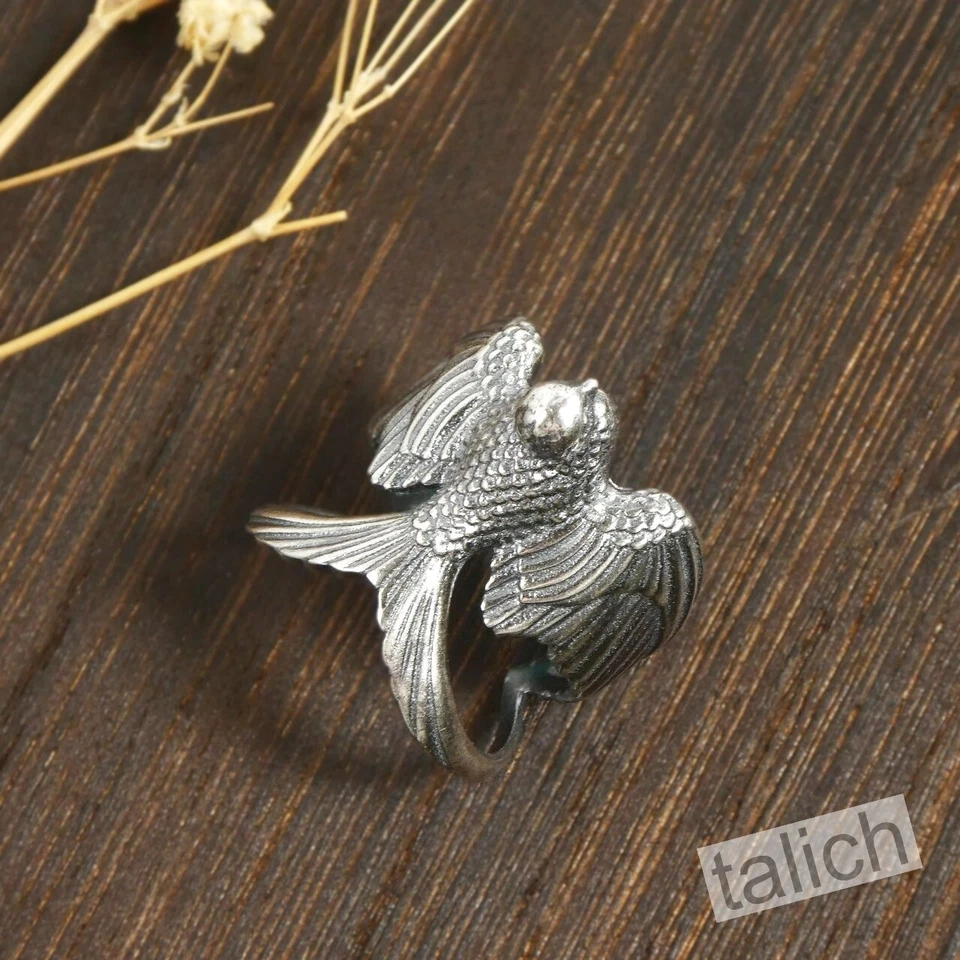 Unique 925 Sterling Silver Detailed Open Wing Bird Swallow Wrap Ring Adjustable - Image 4 of 4