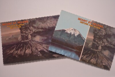 Lot of (2) Mount St. Helens (WA) Volcanic Eruption, Before & After Postcards