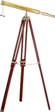 Shiny Brass Nautical Single Barrel Telescope Marine Adjustable Wooden Brown Trip