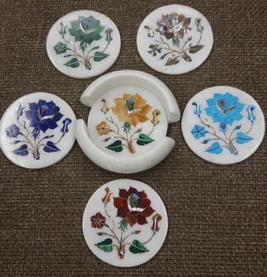 Marmor Untersetzer Set Semi Precious Steine Inlay Handgemacht Arbeit Heim Dekor