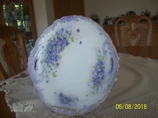 Dasies Purple Scalloped Handpainted Signed By Artist Vtg Porcelain Cake Platter