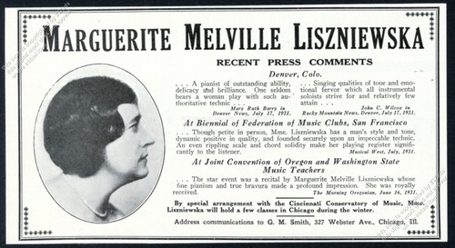 1931 Marguerite Melville Liszniewska Foto Klavierabend Tourbuchung Vintage Anzeige - Bild 1 von 7