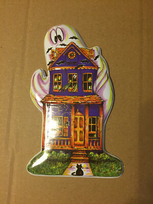 VTG HALLOWEEN GHOST, HAUNTED HOUSE, CAT, PUMPKIN & BATS POP TOPS CAKE TOPPER NOS