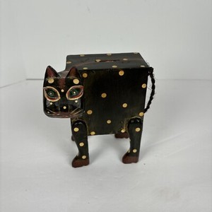 Vintage Hand Crafted Folk Art Primitive Cat Bank