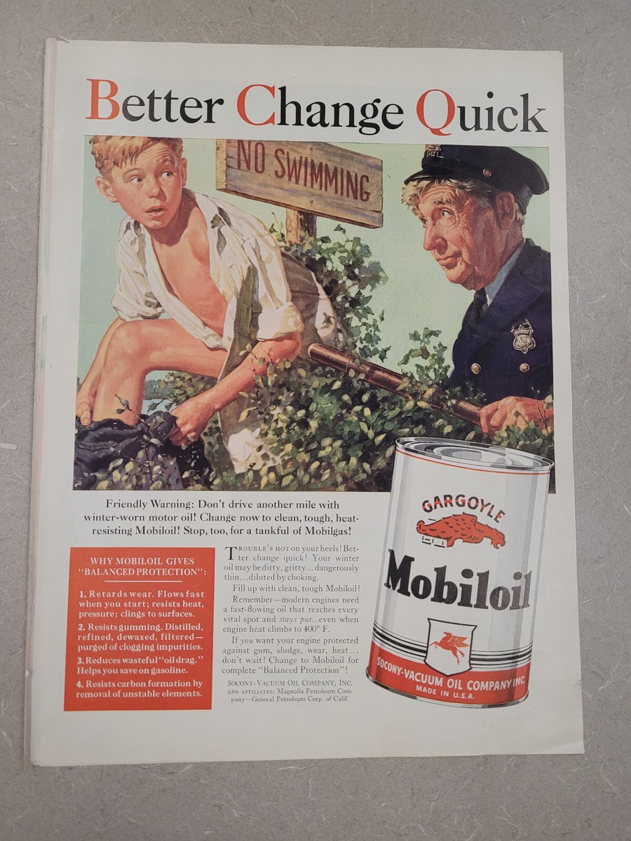 VTG 1940 Orig Magazine Ad MOBIL Oil Better Quick Change No