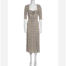 T Tahari Floral Sweetheart Neckline 3/4 Sleeve Midi Dress Size S NWT 