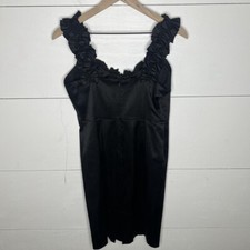 Maggy London • Vintage Ruffled Strap Satin Classic Little Black Dress Size 6