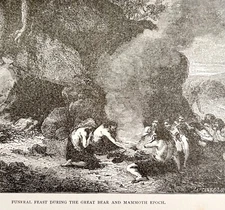 Mammoth Epoch Funeral Feast Wood Engraving 1887 Victorian Hunting Art DWEE20