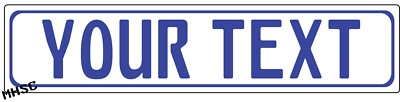 Euro Style, WHITE - BLUE, TAG BMW European license plate, ANY TEXT, CUSTOM