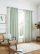 Image of Curtains Pair Marple Woven Bird & Stems Eyelet Thermal Lined Curtina Sage Green