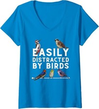 Easily Distracted By Birds - Funny Bird Lover Bird Ladies' V-Neck Tshirt