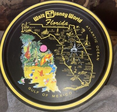 Vintage Walt Disney World Florida Map Tin Tray/Plate, 10 3/4'' Diameter