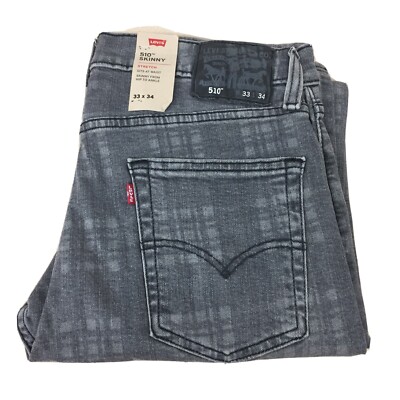 Mens Levi's 510 Skinny Gray Laser Print Denim Jeans 33x34 NEW AR298 | eBay