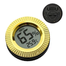 1 PC Travel Digital Cigar Humidor Hygrometer Round Gold Gauge New Thermometer