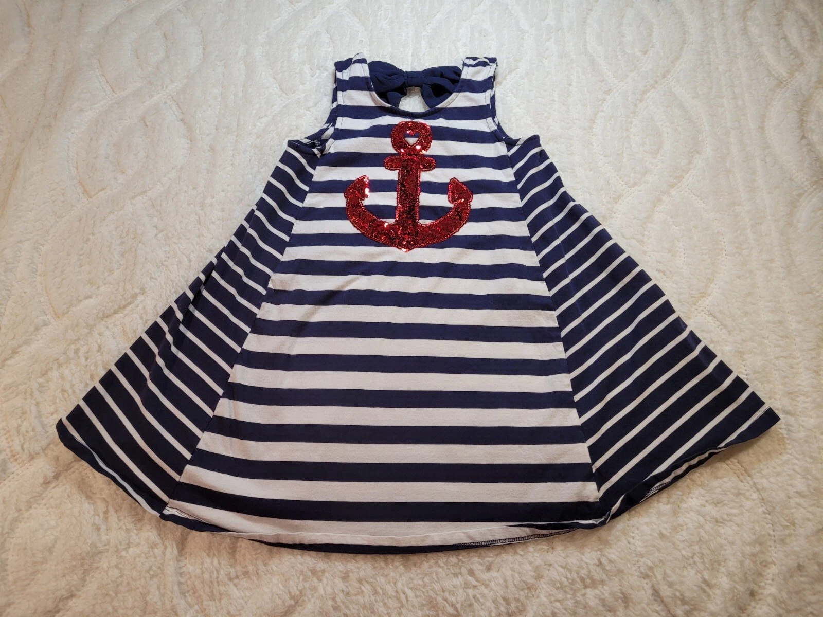 Tommy Bahama Girls Nautical Sundress Sz 6 Sequined Anchor Swing Spring Summer