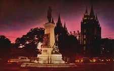 Postcard UT Salt Lake City Brigham Young Monument by Night Vintage PC H299