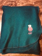 Ralph Lauren Polo Green Fleece Embroidered Teddy Bear Blanket 50" x 68"