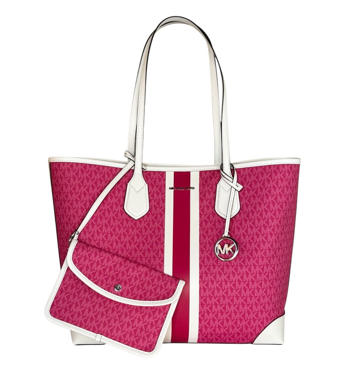 MICHAEL KORS EVA LARGE TOTE TRAVEL BAG POUCH CENTER STRIPE MK DRAGON  FRUIT