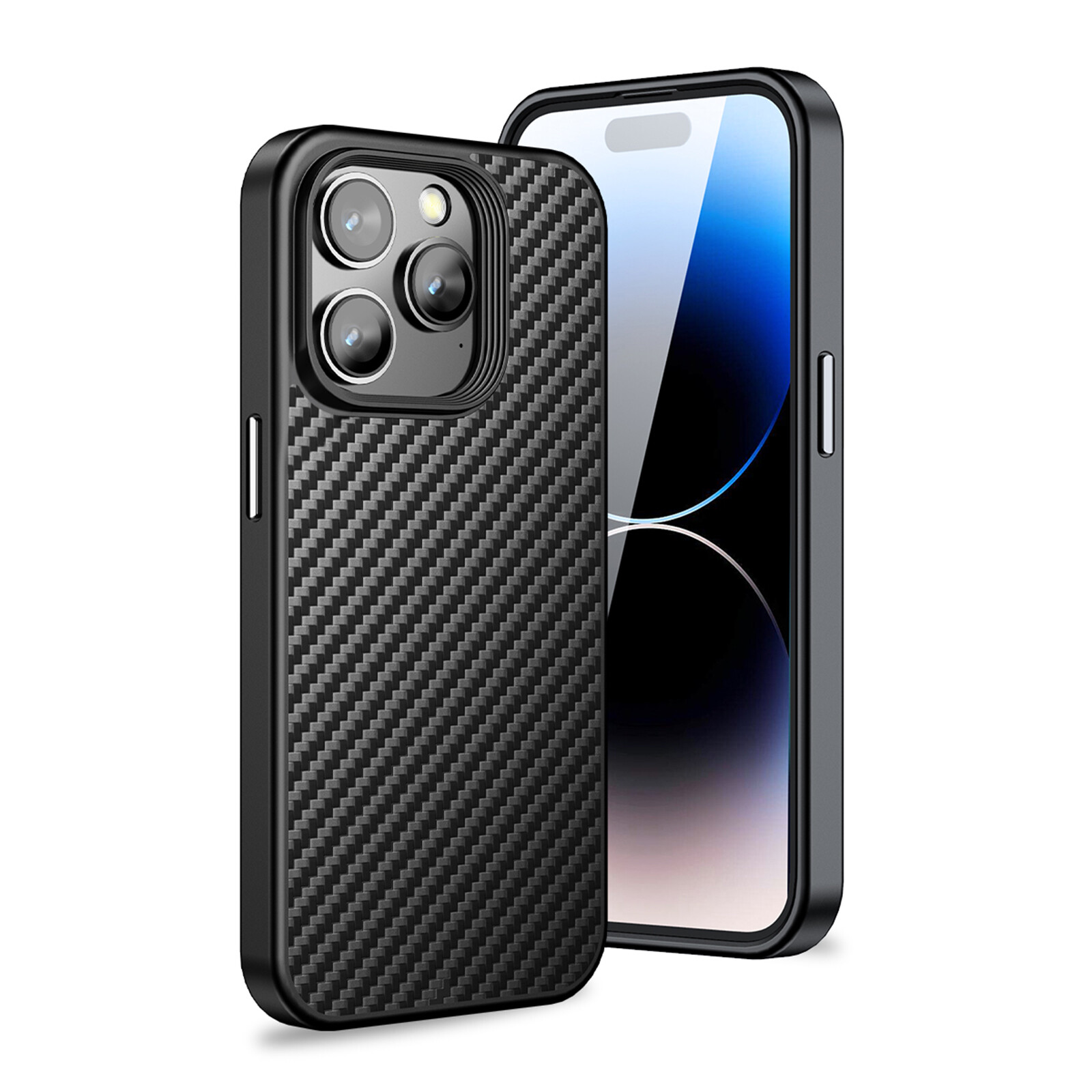 For iPhone 15 14 13 Pro Max Shockproof Carbon Fiber Texture Magnetic Slim Case