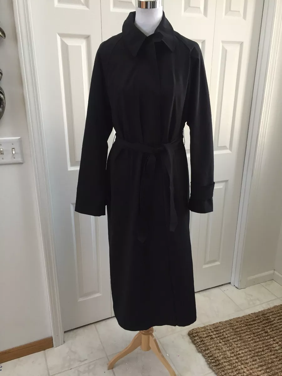 Hilary Radley Black Belted Trench Coat W/Wool Removable Liner 10 Excellent