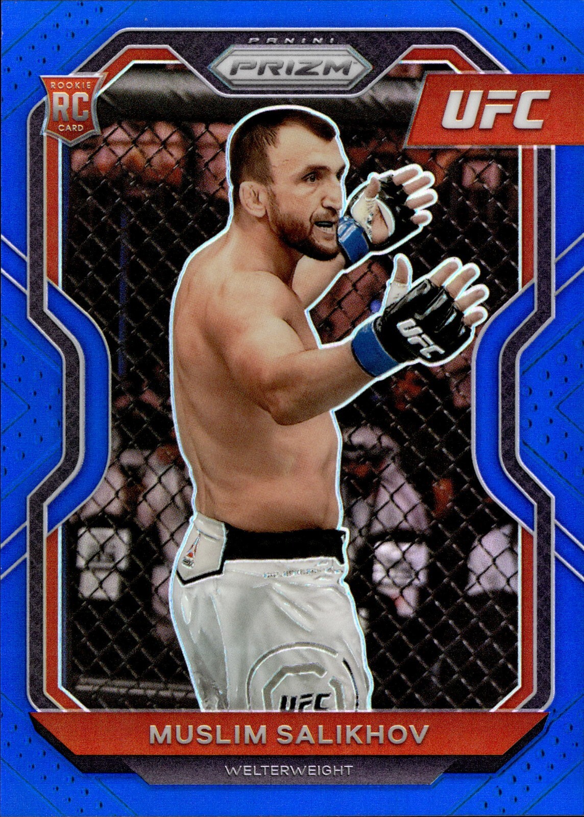 2021 Panini Prizm UFC Muslim Salikhov Blue Refractor RC Rookie /199 #29