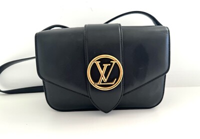 Louis Vuitton Pont 9 Black Calfskin Crossbody Bag Gold LV Hardware M55948
