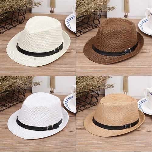 Beach Unisex Wide Brim Jazz Hat Straw Panama Cap Cowboy Fedora Hat Sun Hat
