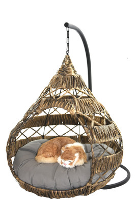 Handwoven Wicker Poly Rattan Cat Hanging Bed , Cat Swing Chair For