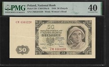 Poland  50 Zlotych 1948 PMG 40 P# 138 S/N CM  Wmk Women s Head