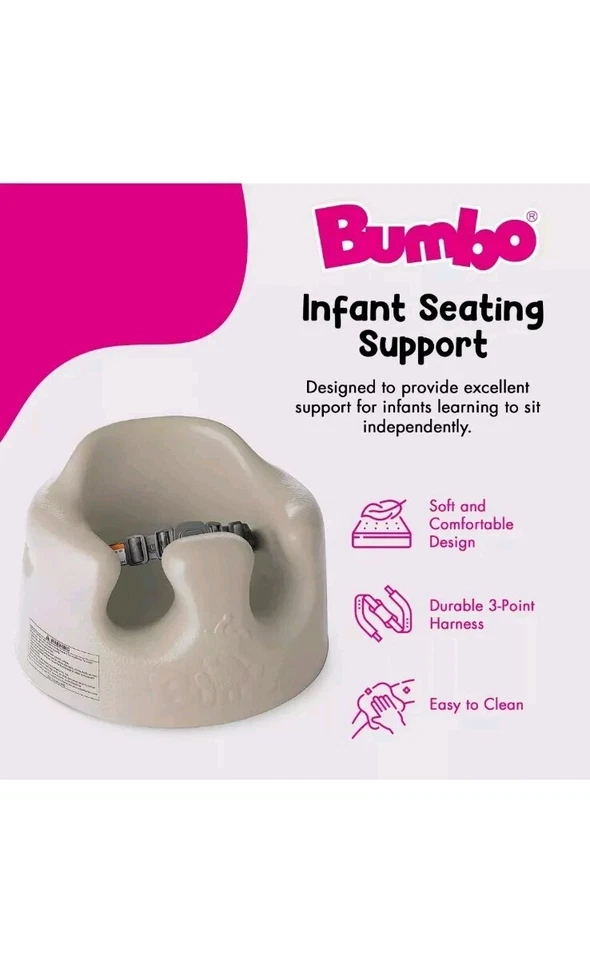 Asiento de piso para bebé Bumbo silla para sentarse con arnés de seguridad ajustable, color topo Foto 2 de 4