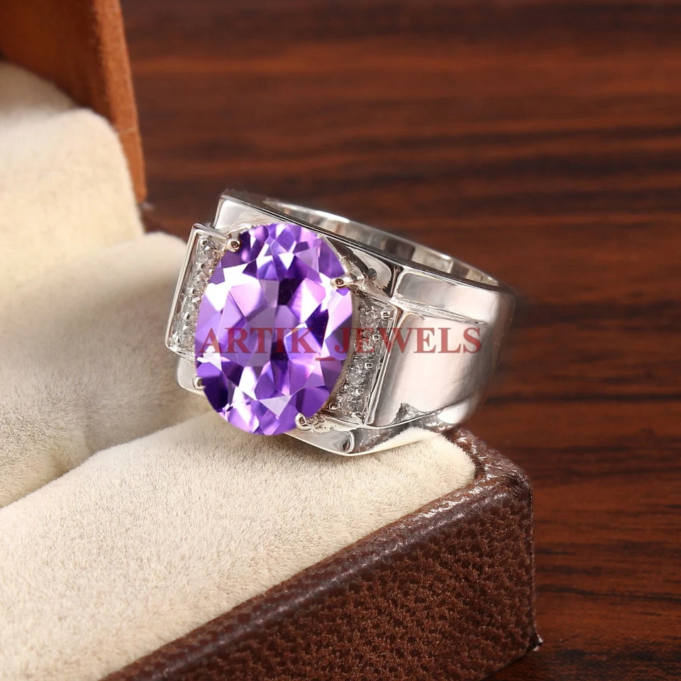 Natural Amethyst Gemstone with 925 Sterling Silver Ring for Men's #5011 - Image 3 of 4