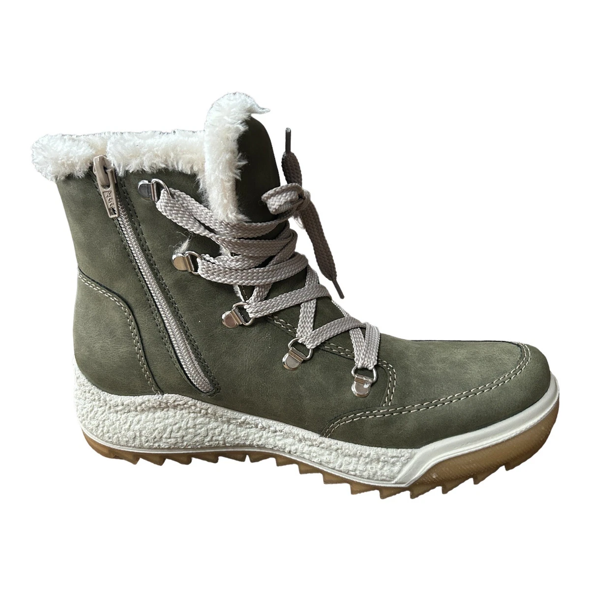 RIEKER Hiking Boots UK 6 EU 39 Warm Fur Lined Water Resistant Zip Up Khaki Green