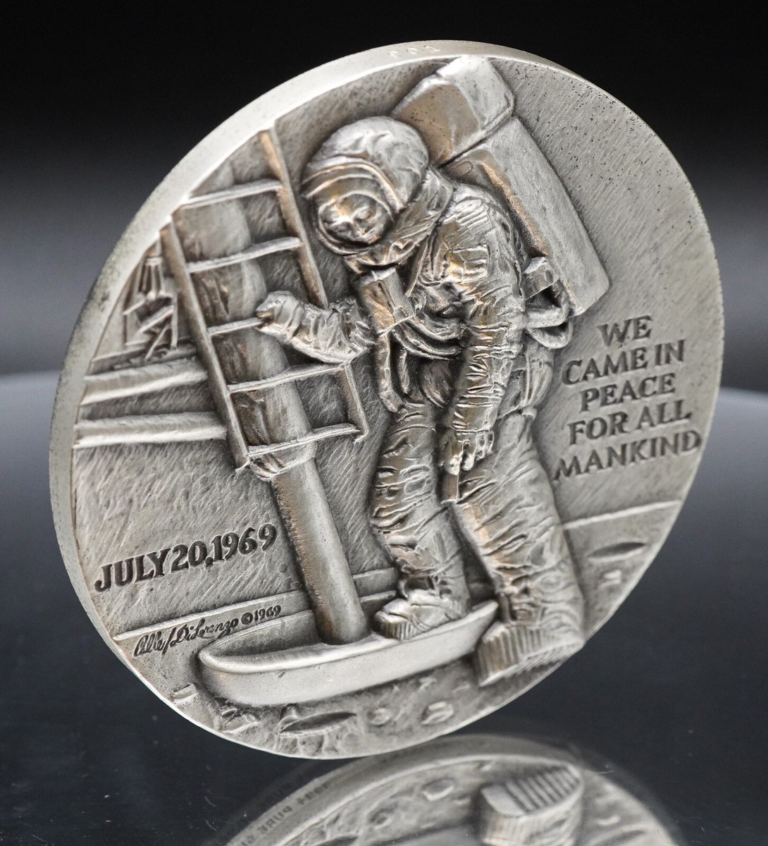 1969 Man on the Moon Goddard Medallic Art Co. NY 4oz 999 FINE