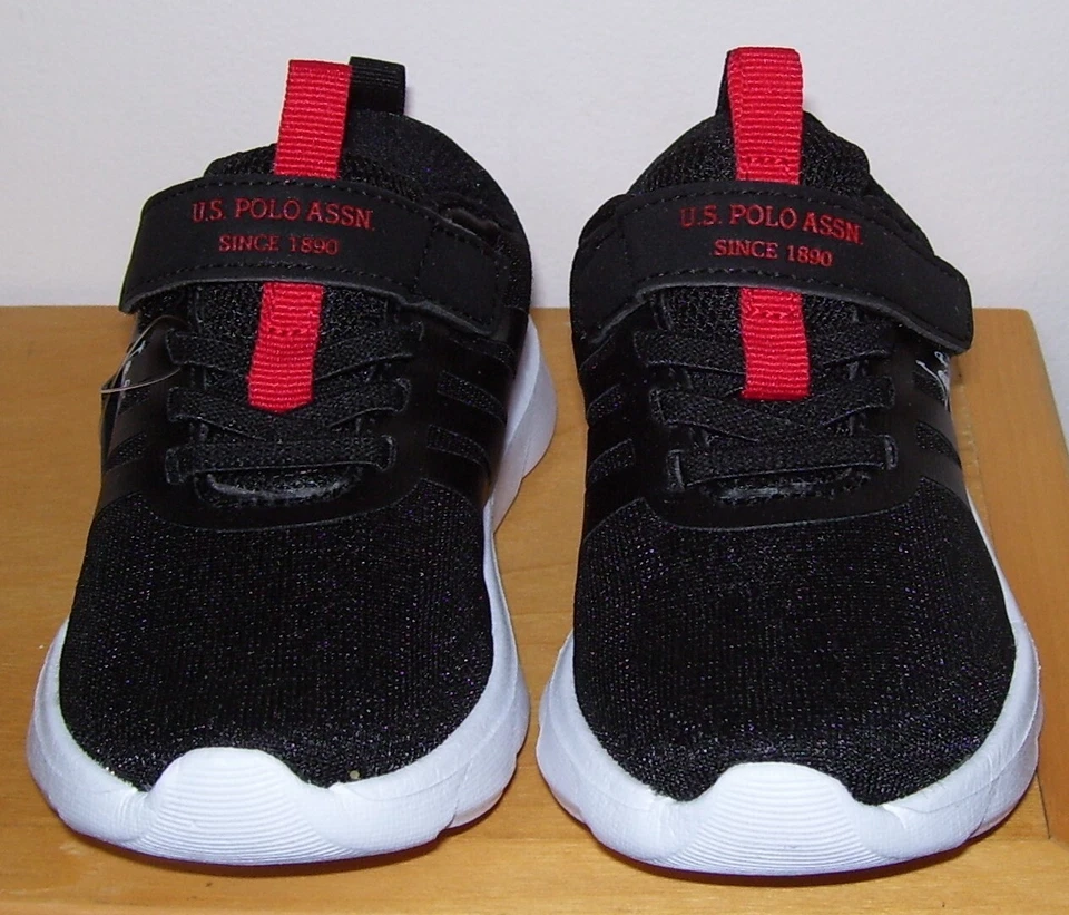 学步男孩美国 POLO ASSN 黑色白色飞行 t 运动鞋 7 码 — 第 2/4 张图片