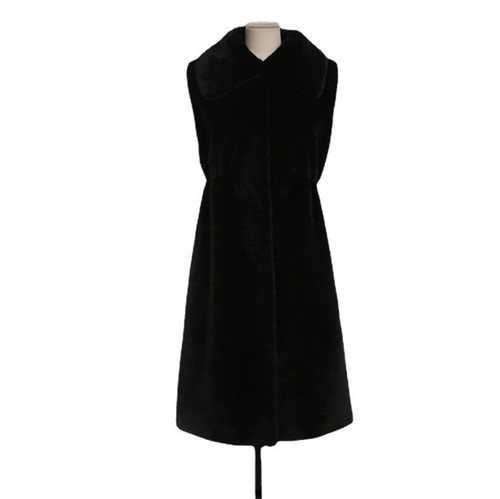 Women Black Faux Fur Lapel Collar Sleeveless Waistcoat Winter Warm Vest Outwear - Picture 7 of 8