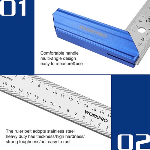 WORKPRO 8 Inch Try Square Aluminum Handle Stainless Steel Ruler Square Precision - Picture 5 of 10