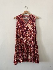 Nine West Women's Dress 100% Rayon Abstract V-Neck Sleeveless Flare Size S Red