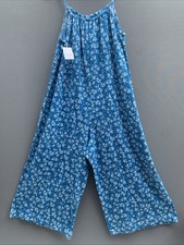 Nutmeg Girls Blue & White Floral Cotton Wide-leg One Piece Jumpsuit Child 5-6