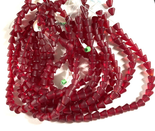 Transparent Matte Red Cone Czech Glass Beads, Approx. 40 Beads/Strand