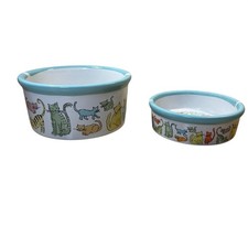 Cat Town Ceramic Feeding Dish Bowl Large Small Size Cute Colorful Whimsical